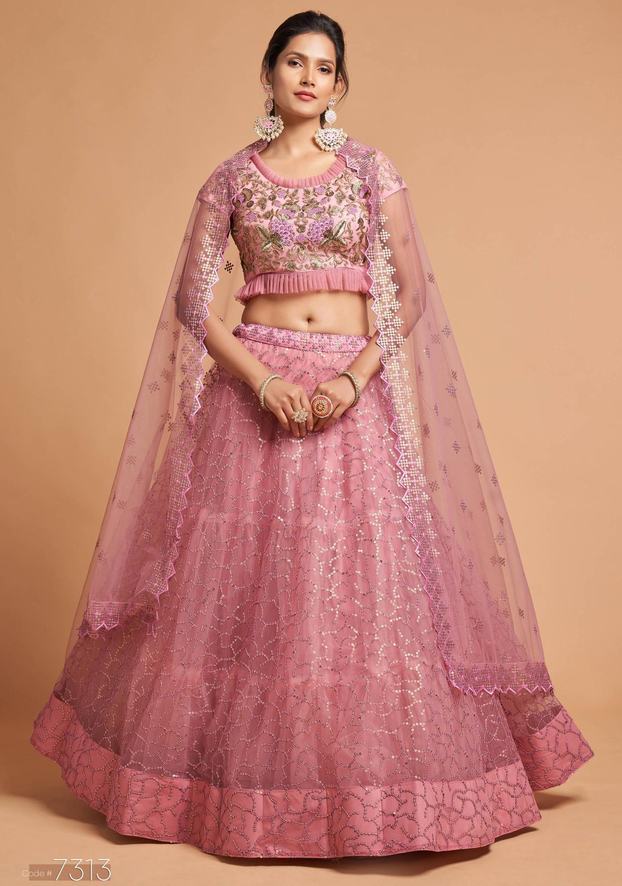 Blush Pink Soft Net Lehenga Choli