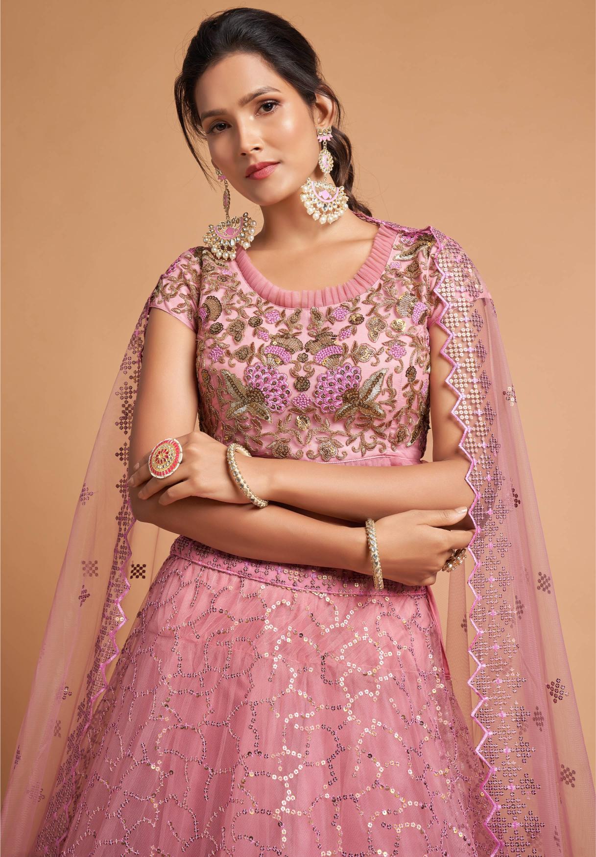Blush Pink Soft Net Lehenga Choli