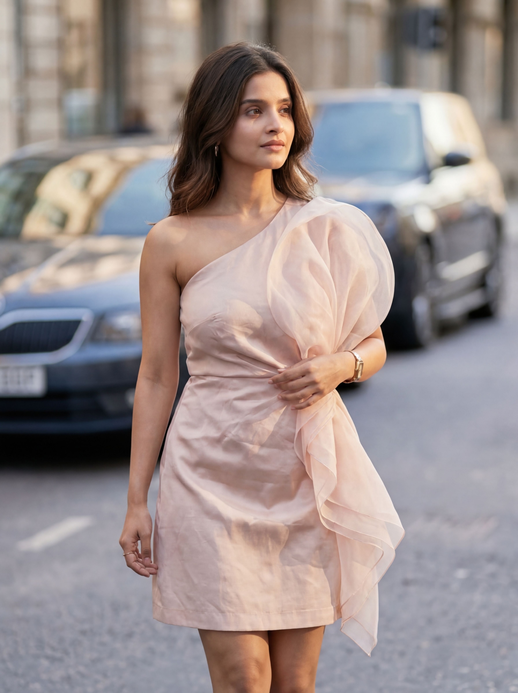 Blush Pink Solid Designer Modal Silk Western Dress