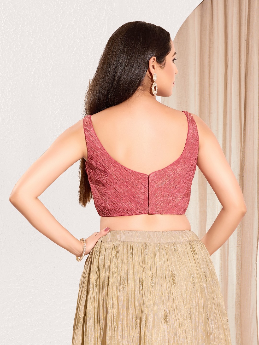 Blush Pink Tissue Abstract Pleated Blouse — alternate view