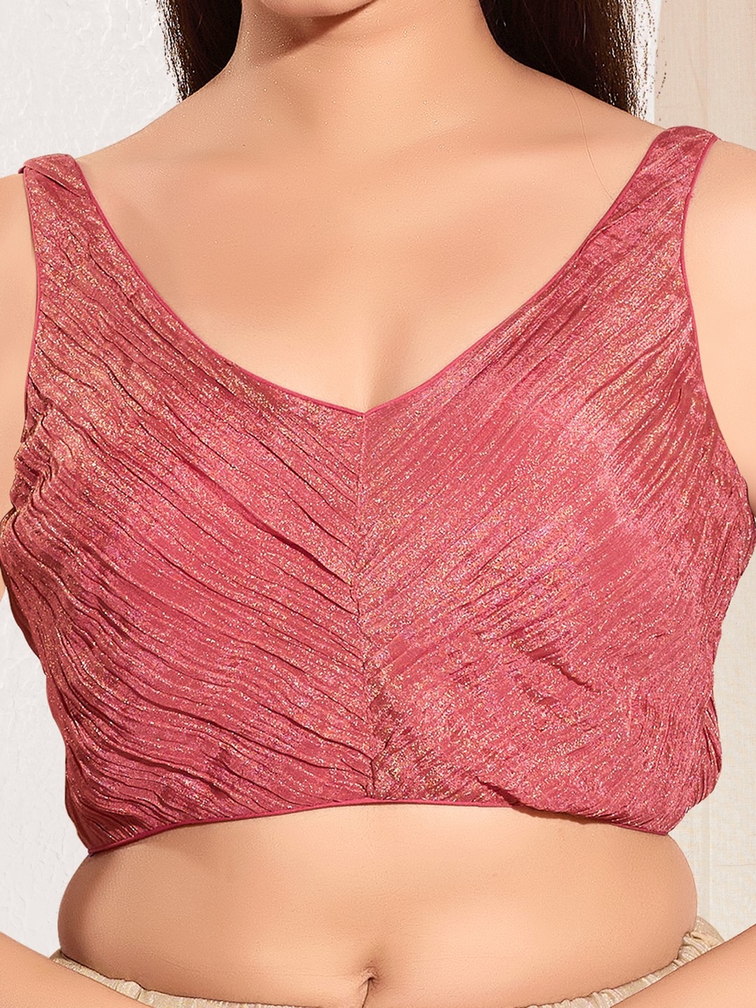 Blush Pink Tissue Abstract Pleated Blouse