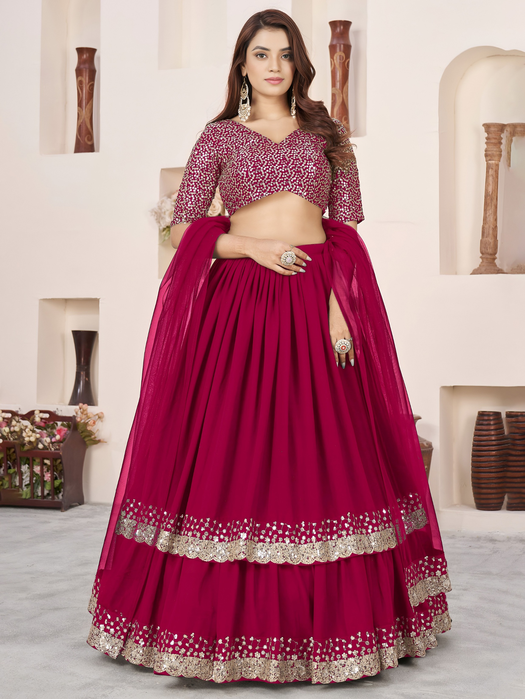 Blush Pink Zari Embroidered Layered Lehenga Choli