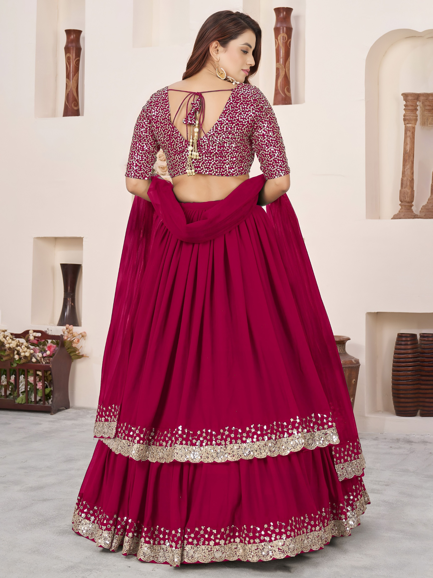 Blush Pink Zari Embroidered Layered Lehenga Choli — alternate view