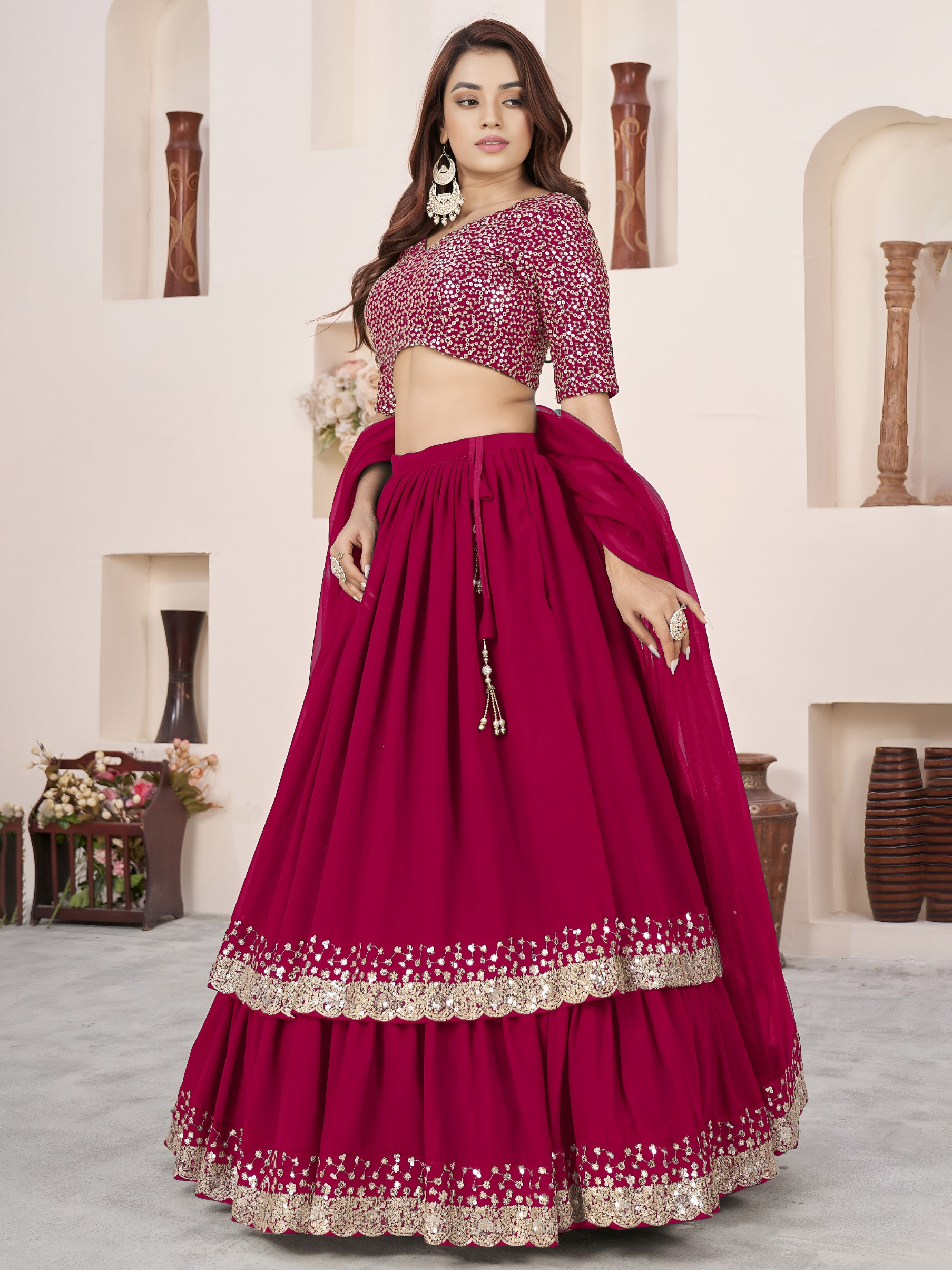 Blush Pink Zari Embroidered Layered Lehenga Choli