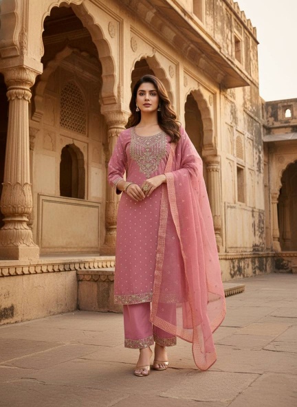 Blush Pink Zekard Butti Chanderi Cotton Festive Suit