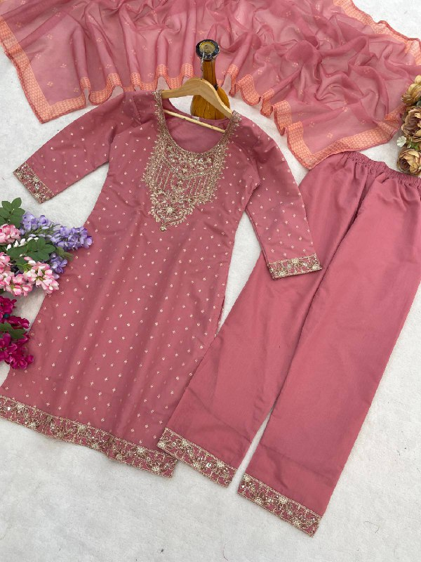 Blush Pink Zekard Butti Chanderi Cotton Festive Suit