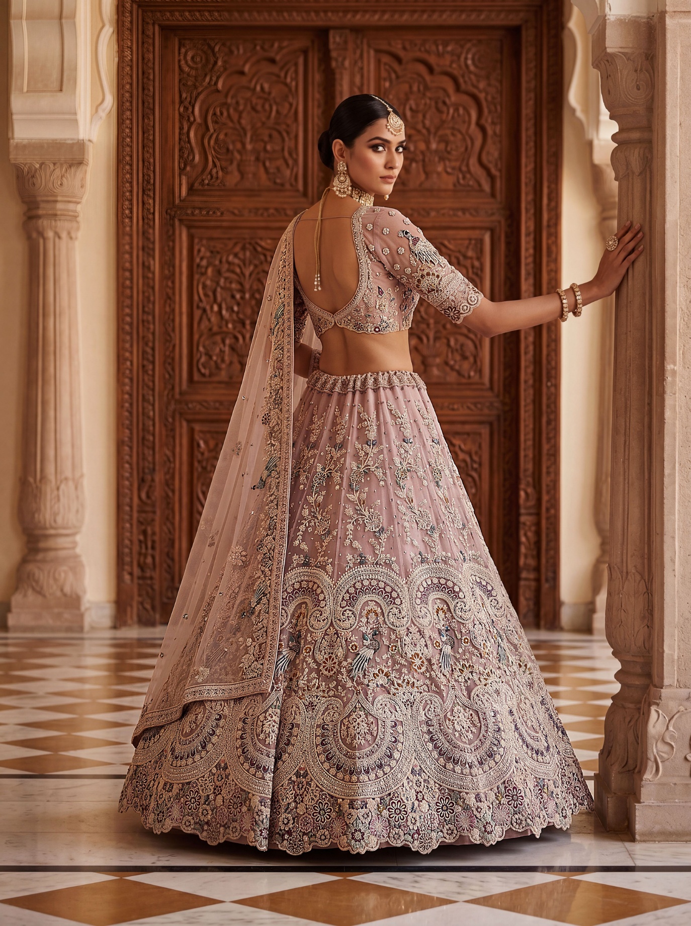 Blush Royale Peacock Embroidered Net Lehenga Choli — alternate view