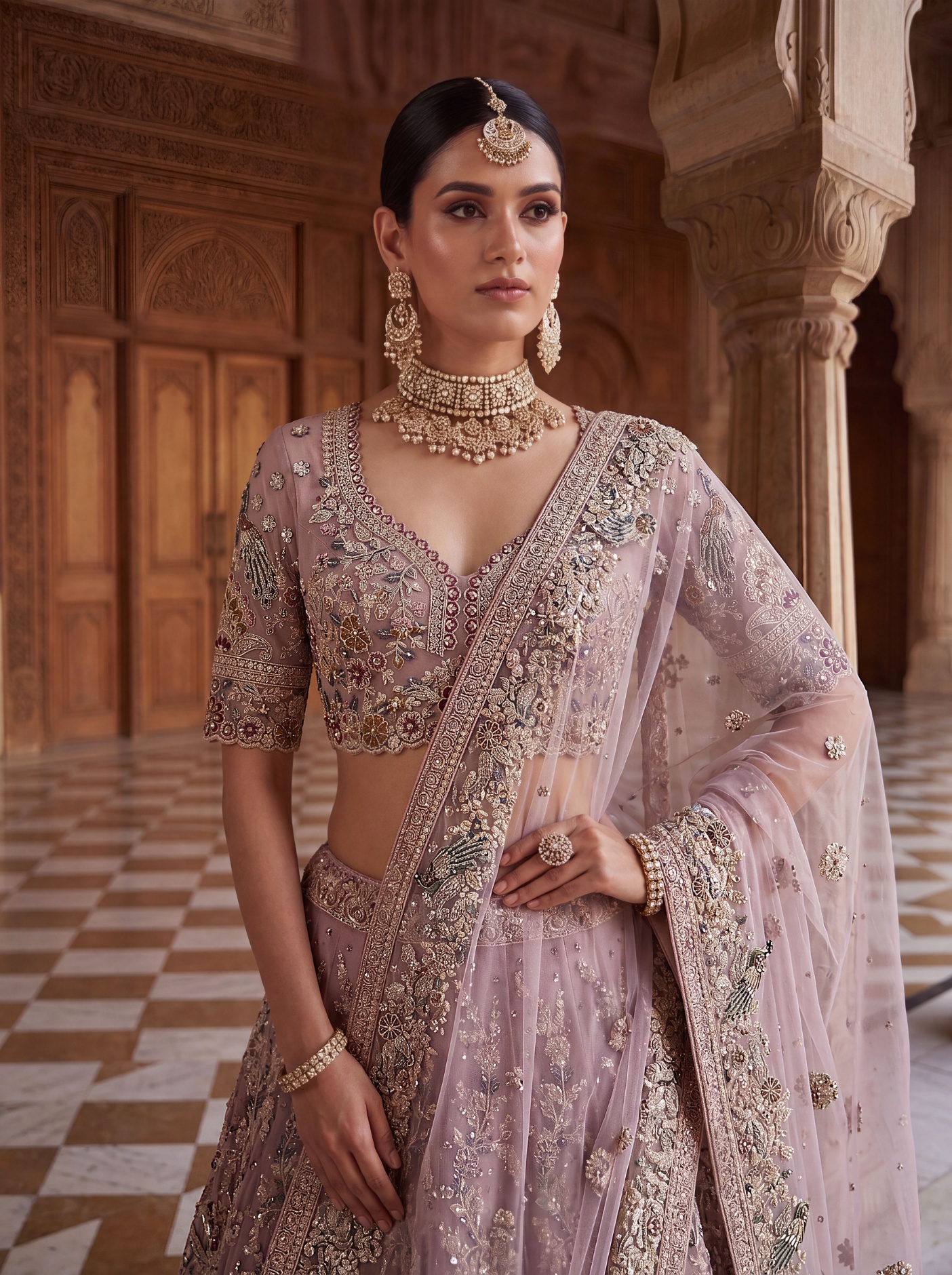 Blush Royale Peacock Embroidered Net Lehenga Choli