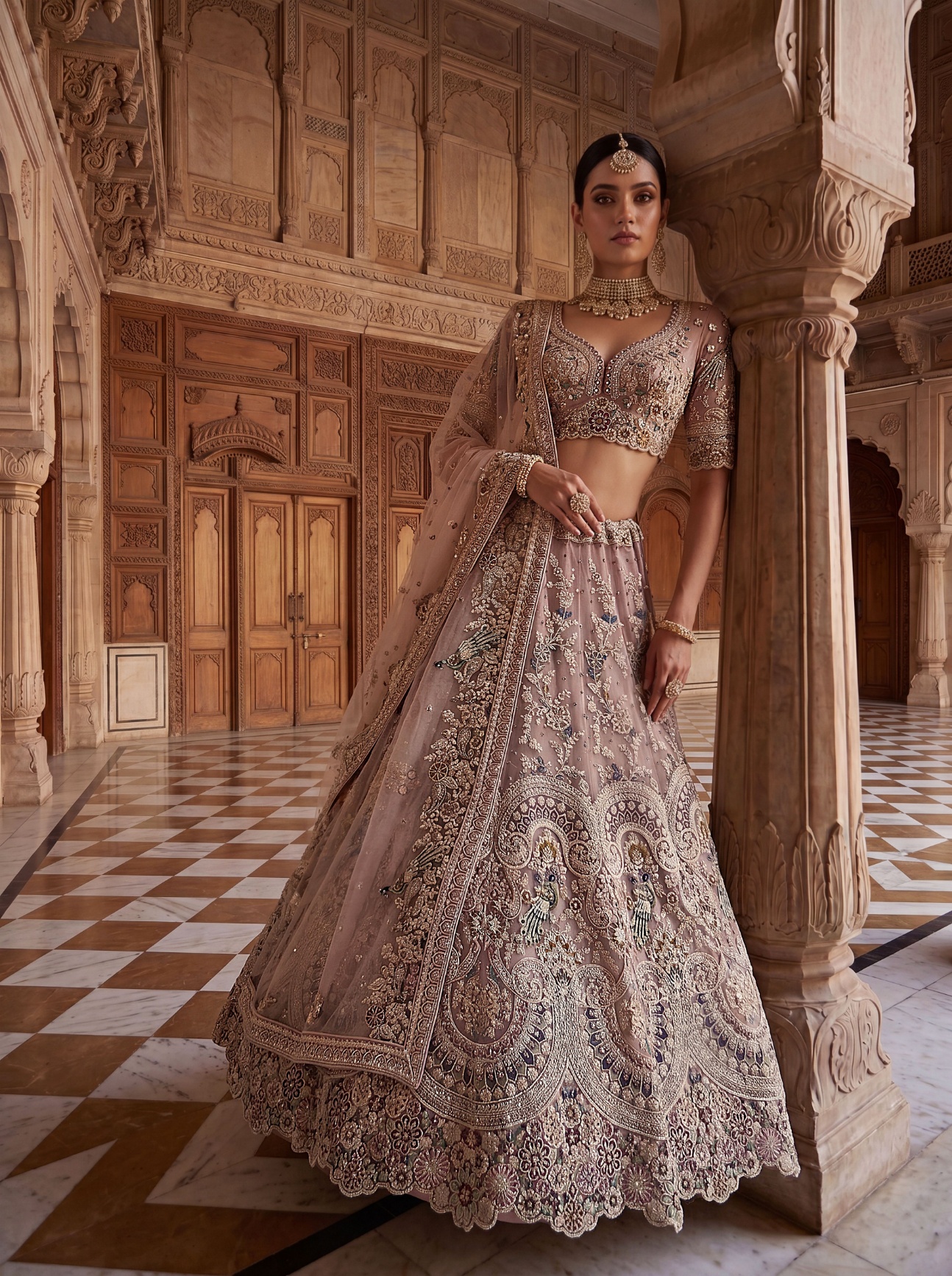 Blush Royale Peacock Embroidered Net Lehenga Choli