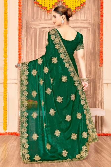 Bottle Green Fendy Silk Zari Siroski Saree — alternate view