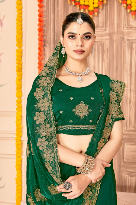 Bottle Green Fendy Silk Zari Siroski Saree