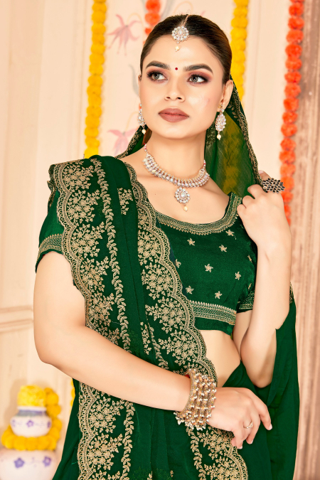 Bottle Green Moss Silk Zari Saree