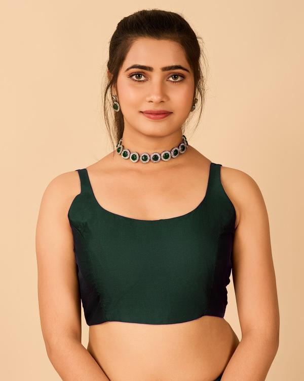 Bottle Green Satin Readymade Blouse