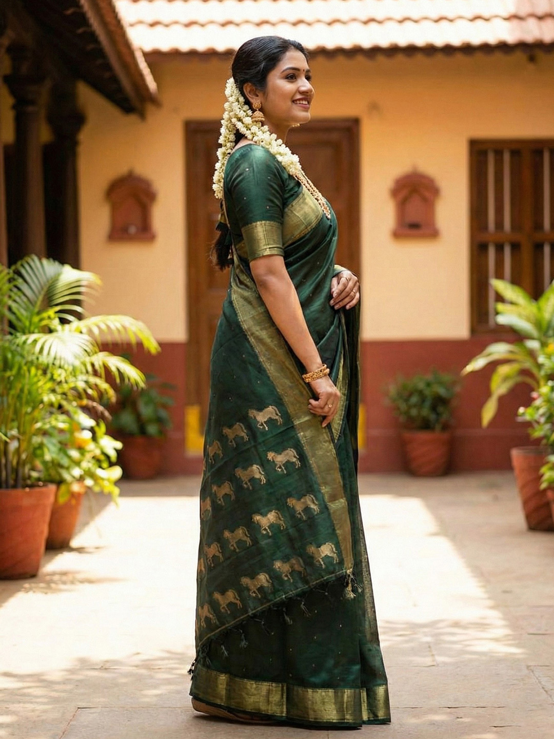 Bottle Green Woven Zari Designer Soft Silk Saree