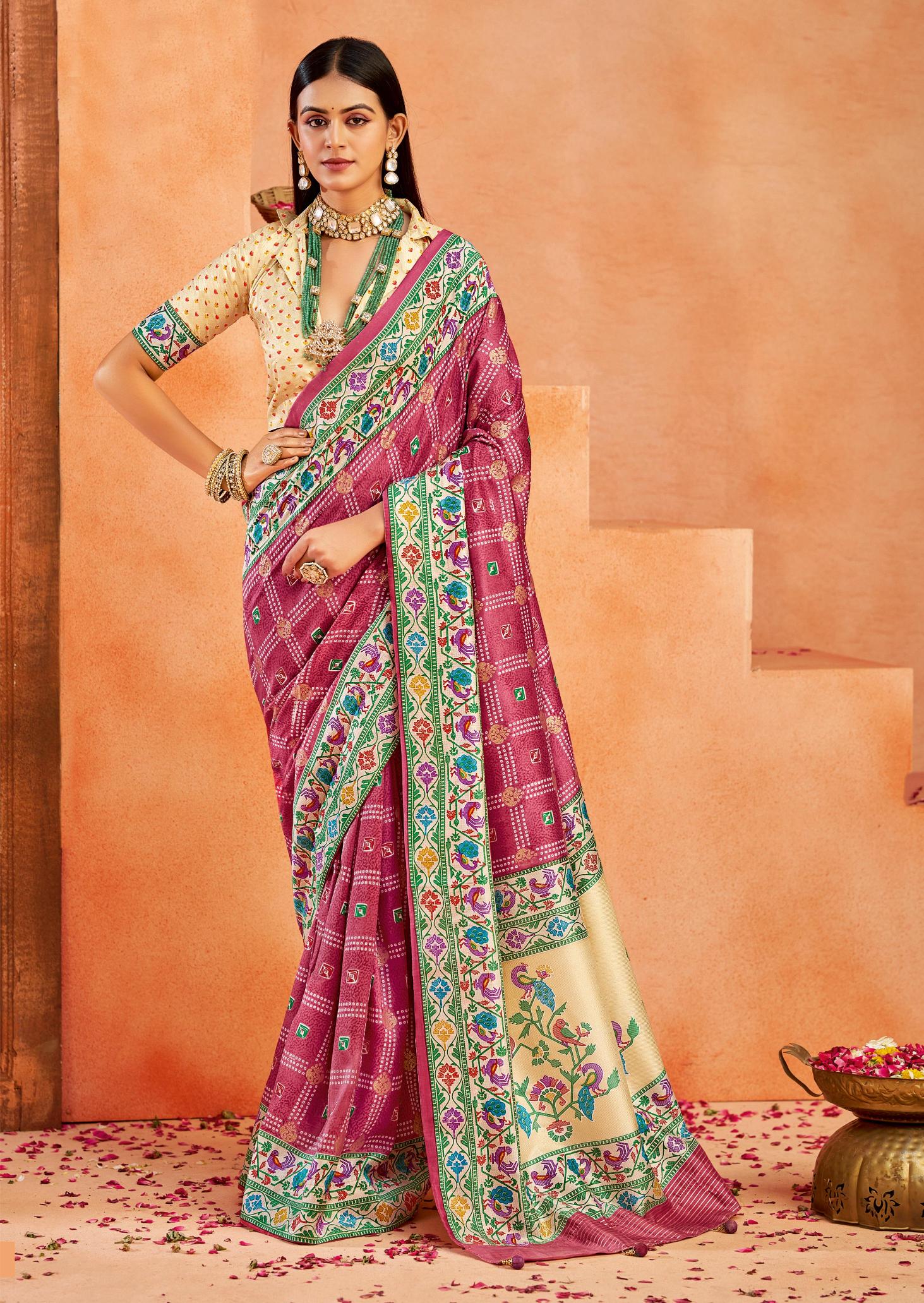Brick Red Velvet Tussar Silk Saree