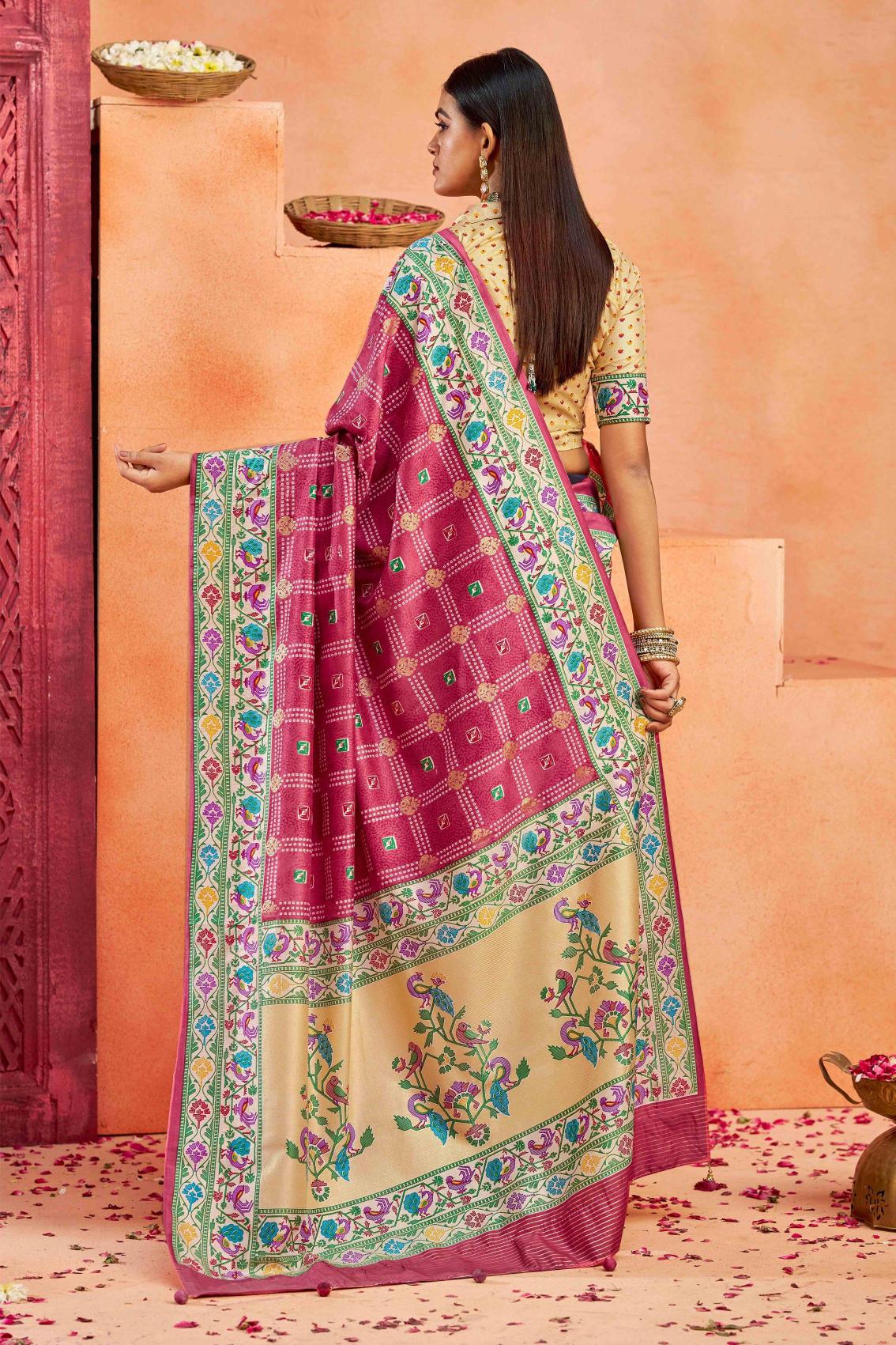 Brick Red Velvet Tussar Silk Saree — alternate view