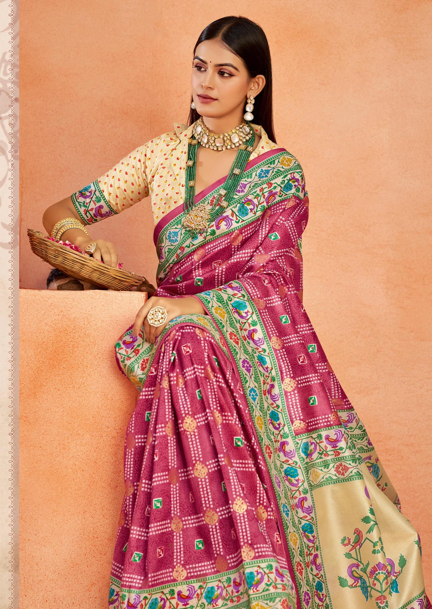 Brick Red Velvet Tussar Silk Saree
