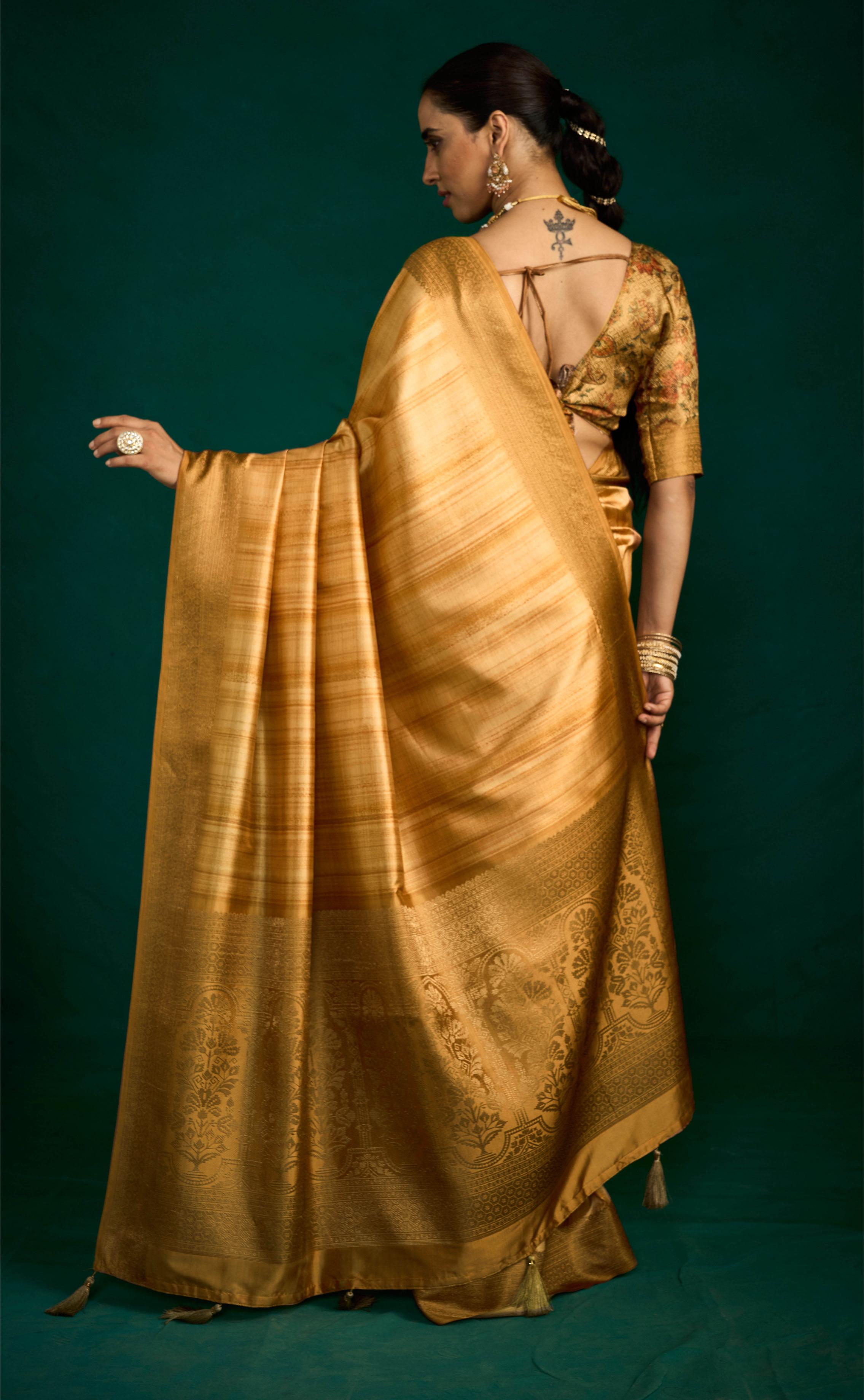 Bronze Gold Tussar Silk Saree — alternate view