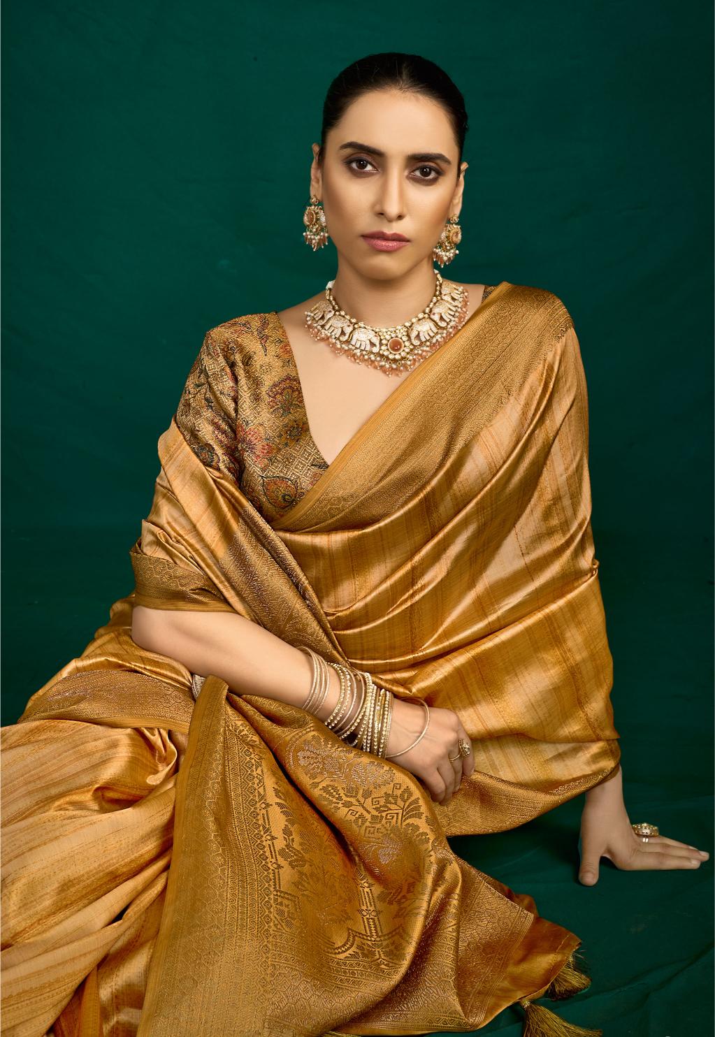 Bronze Gold Tussar Silk Saree