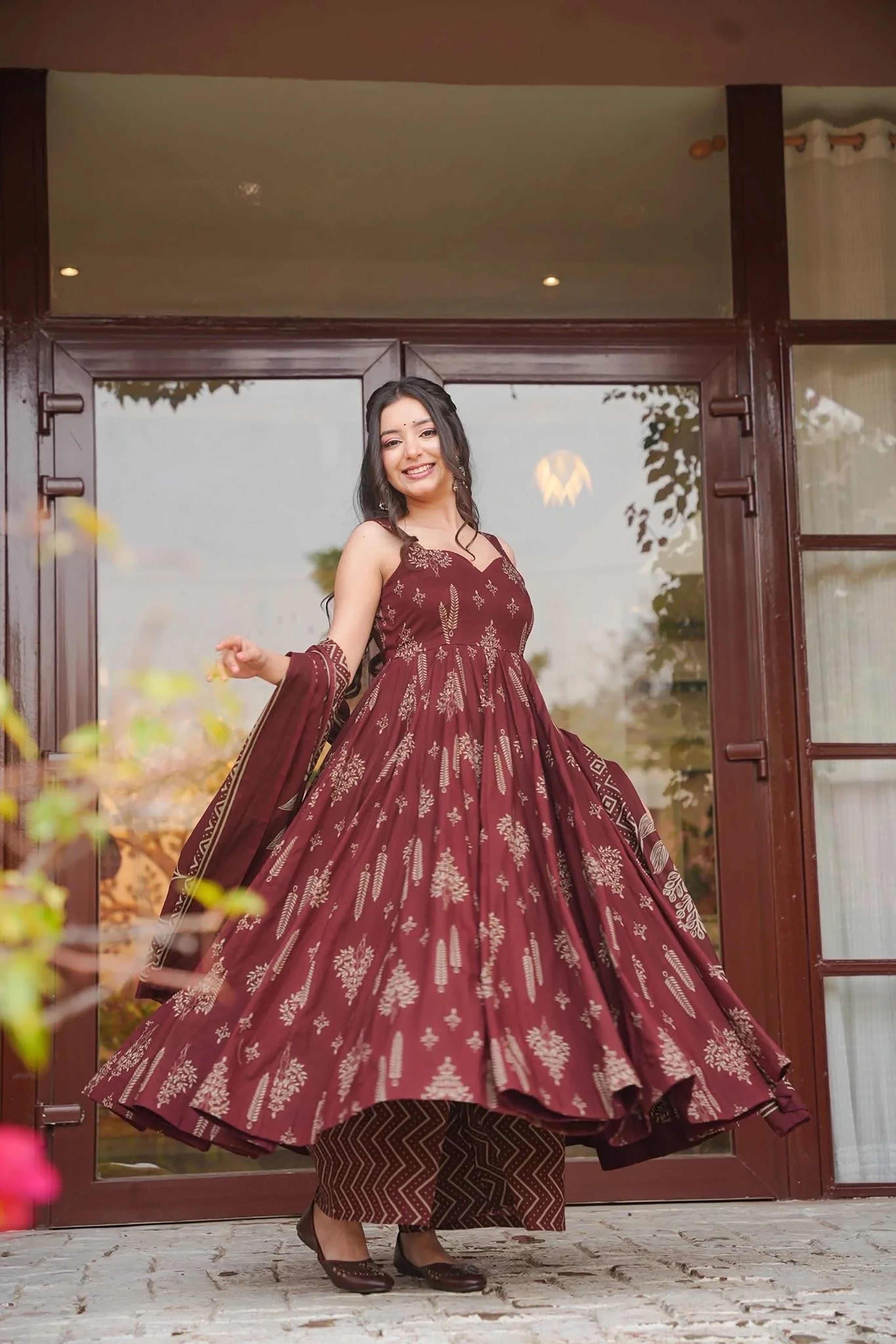 Brown Anarkali Palazzo Suit