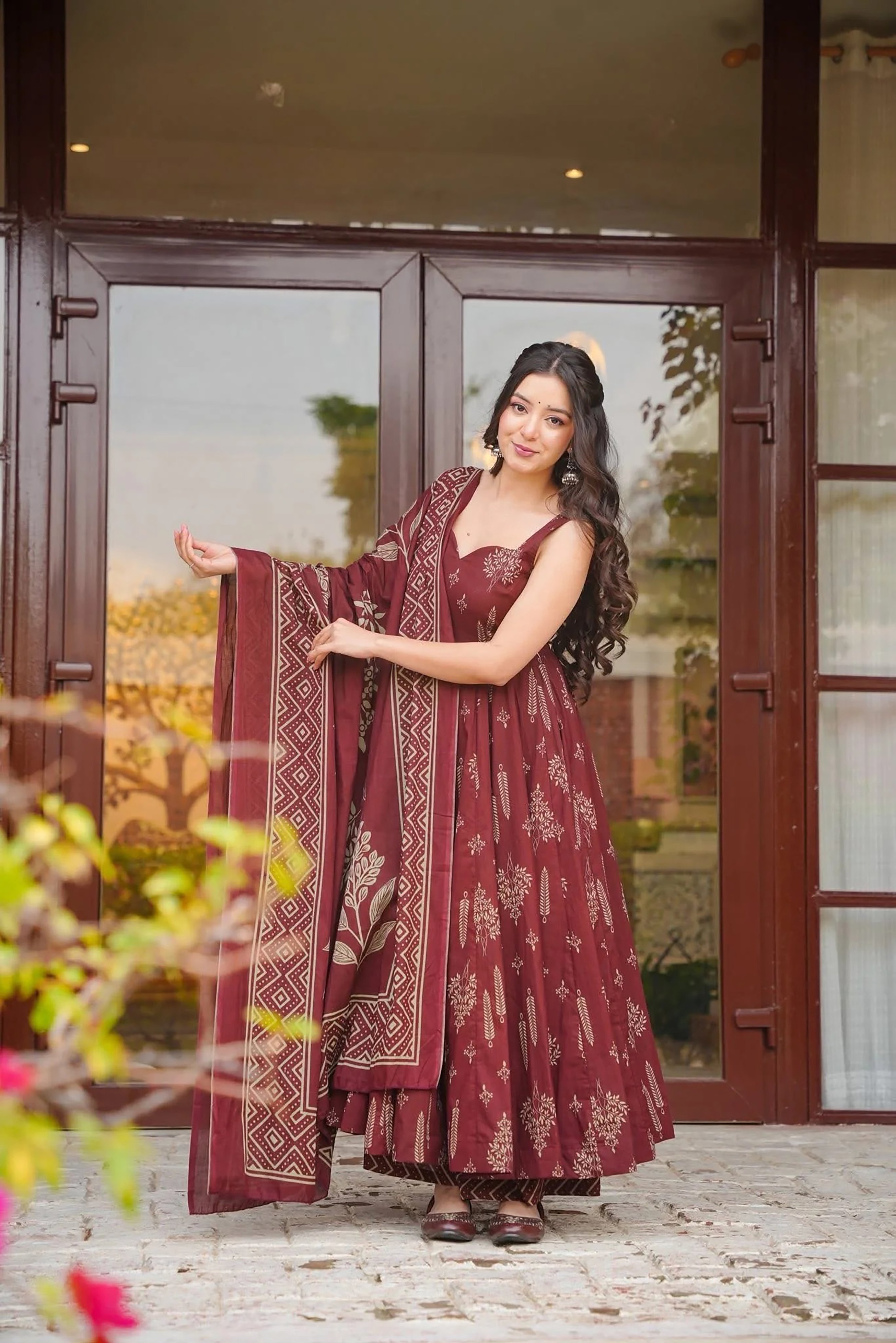 Brown Anarkali Palazzo Suit