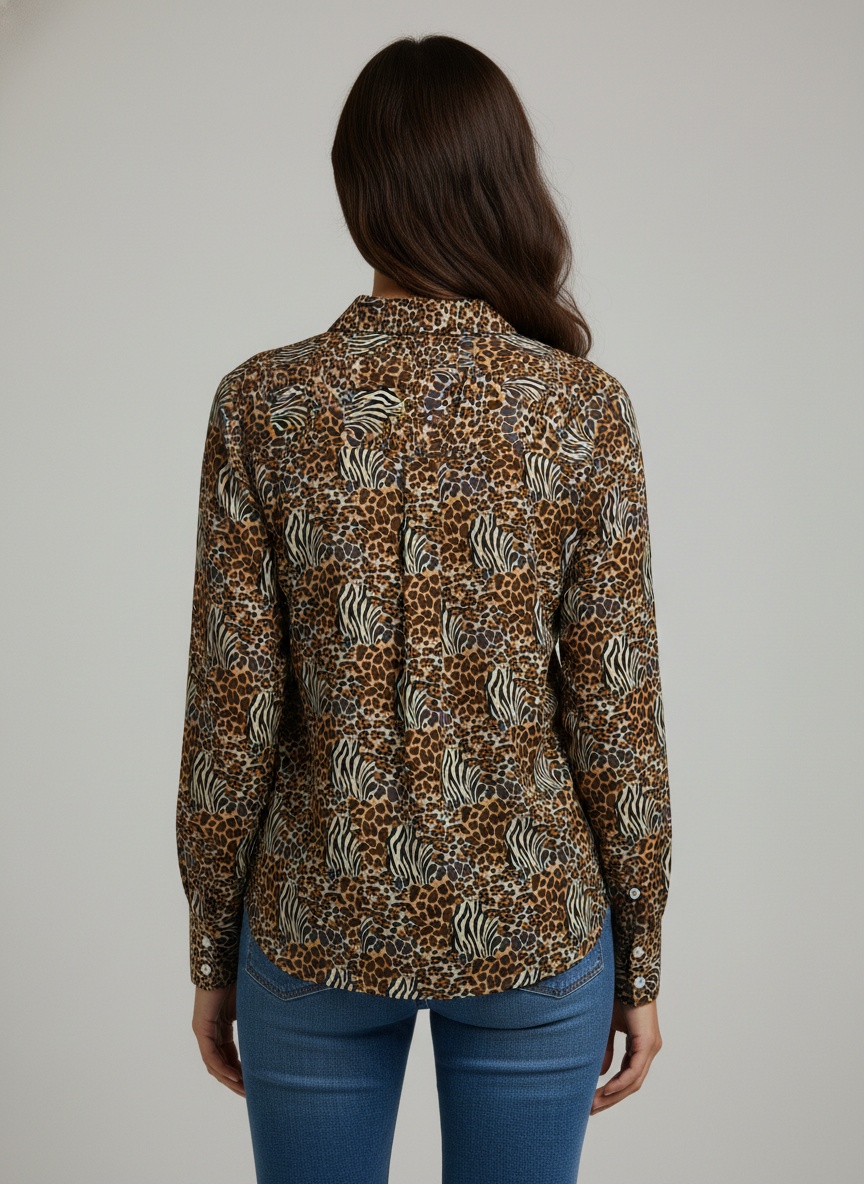 Brown Animal Printed Crepe Casual Shirt — alternate view