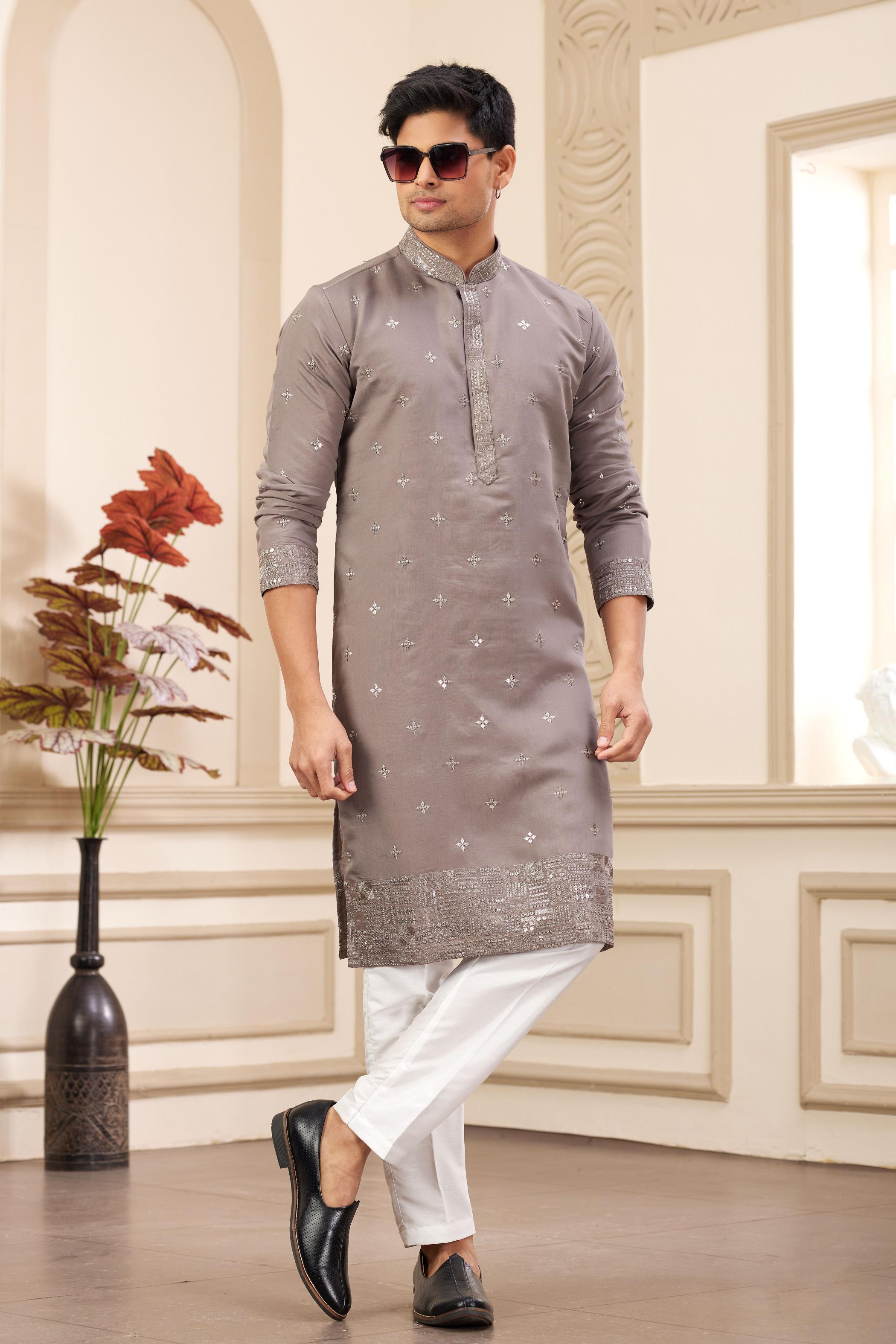 Brown Art Silk Kurta Payjama