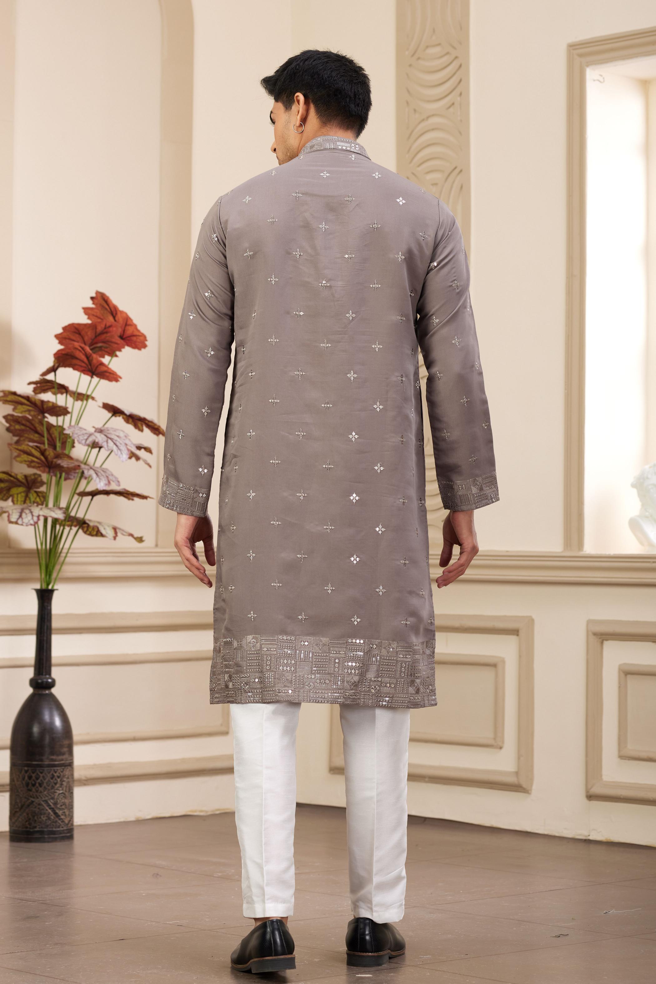 Brown Art Silk Kurta Payjama