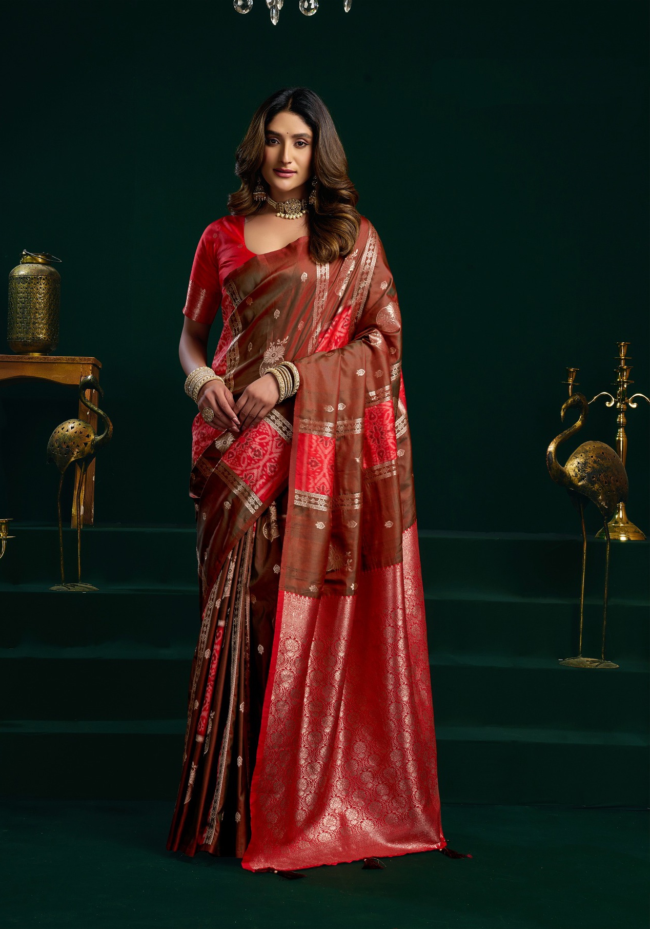 Brown Banarasi Silk Zari Woven Traditional Saree