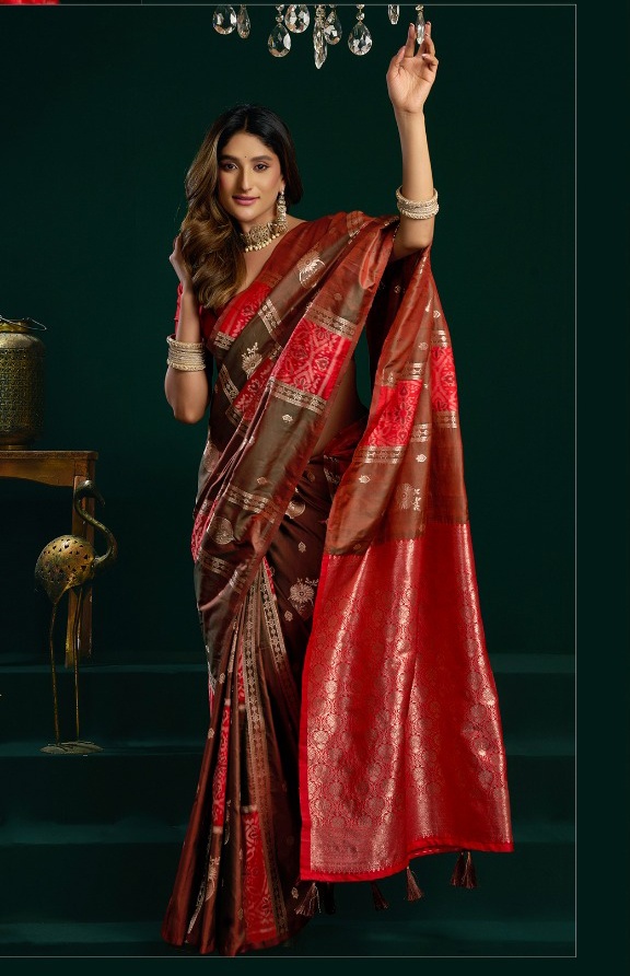 Brown Banarasi Silk Zari Woven Traditional Saree — alternate view