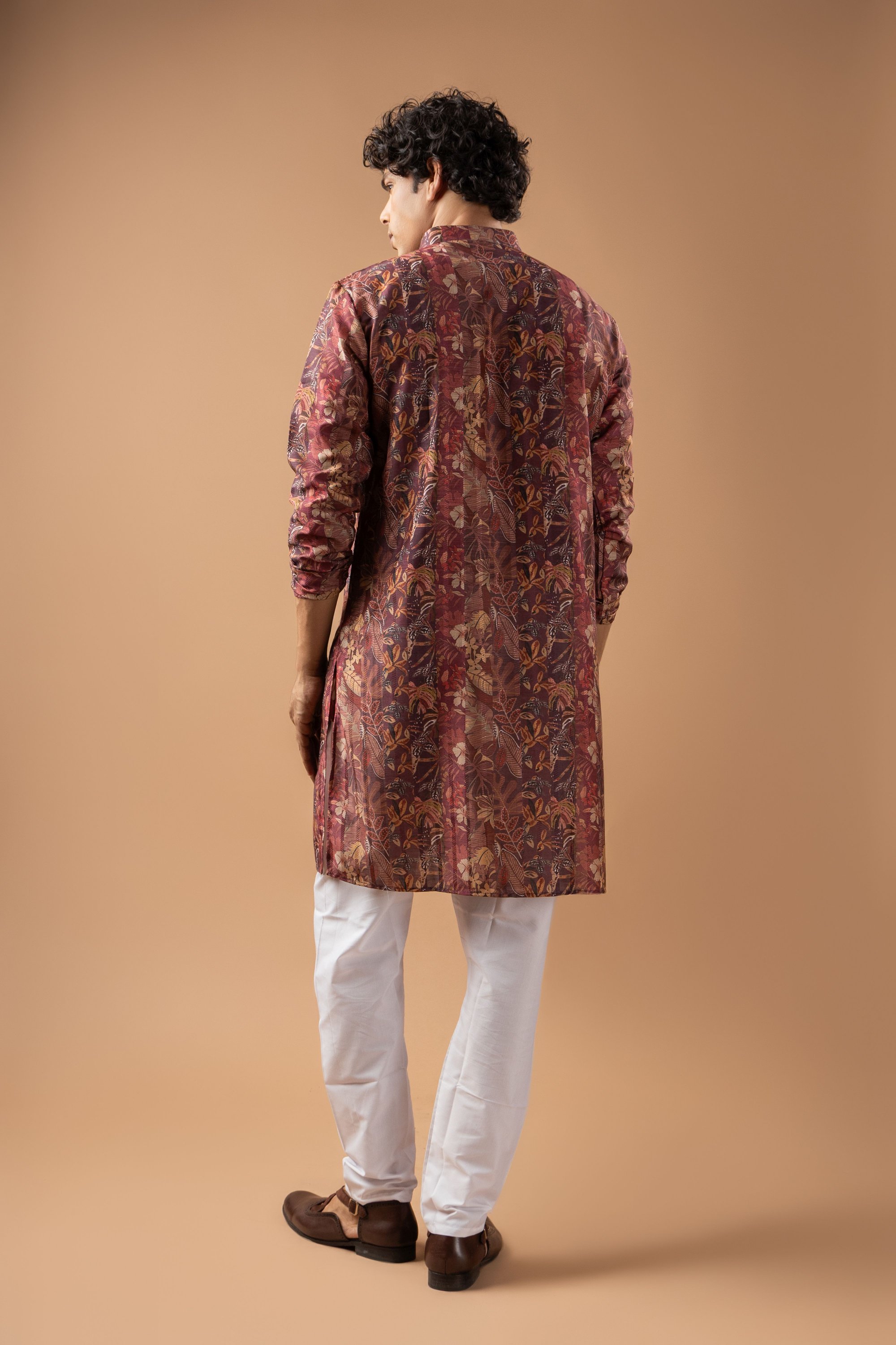 Brown Botanical Woven Art Silk Kurta Pyjama — alternate view