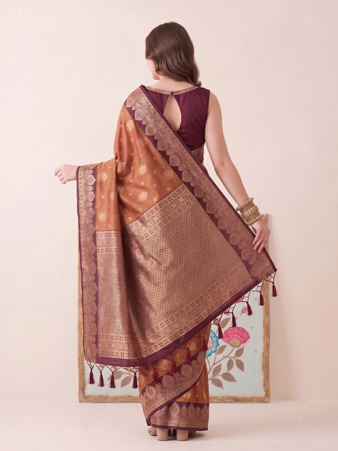Brown Butti Woven Work Silk Saree — alternate view