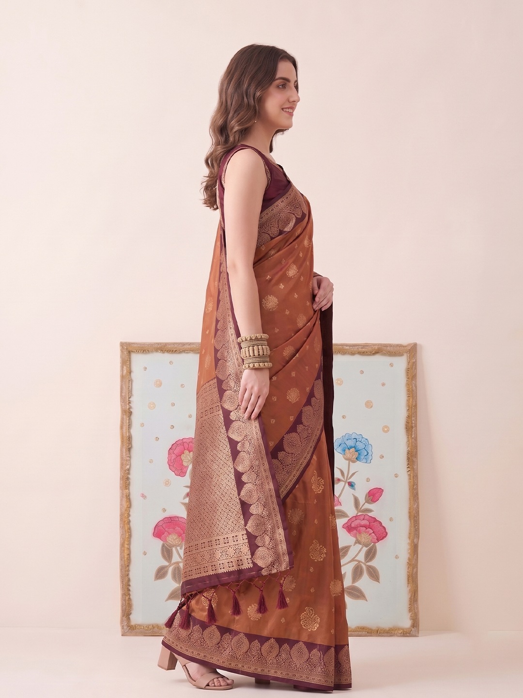 Brown Butti Woven Work Silk Saree