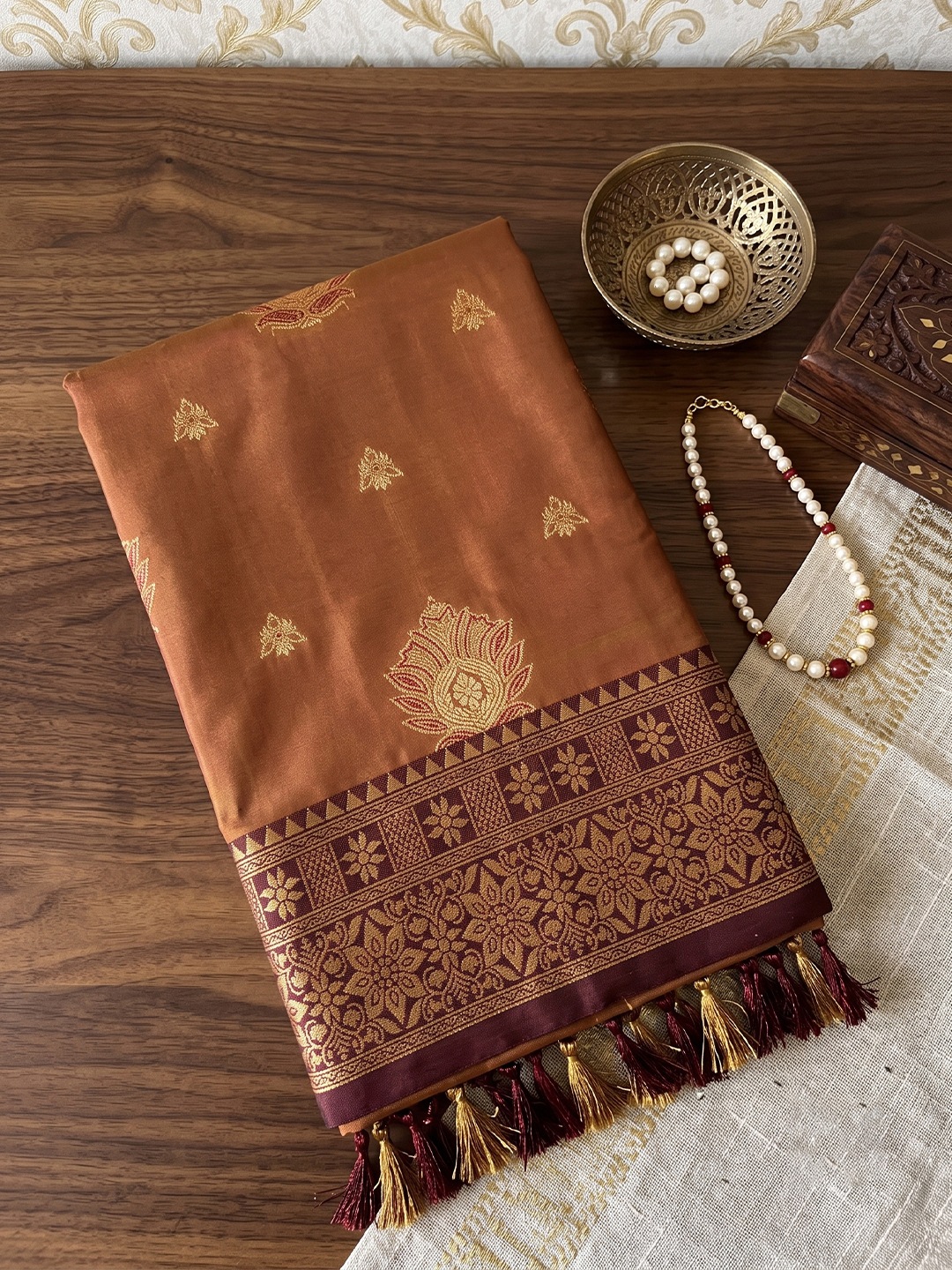 Brown Butti Woven Work Silk Saree