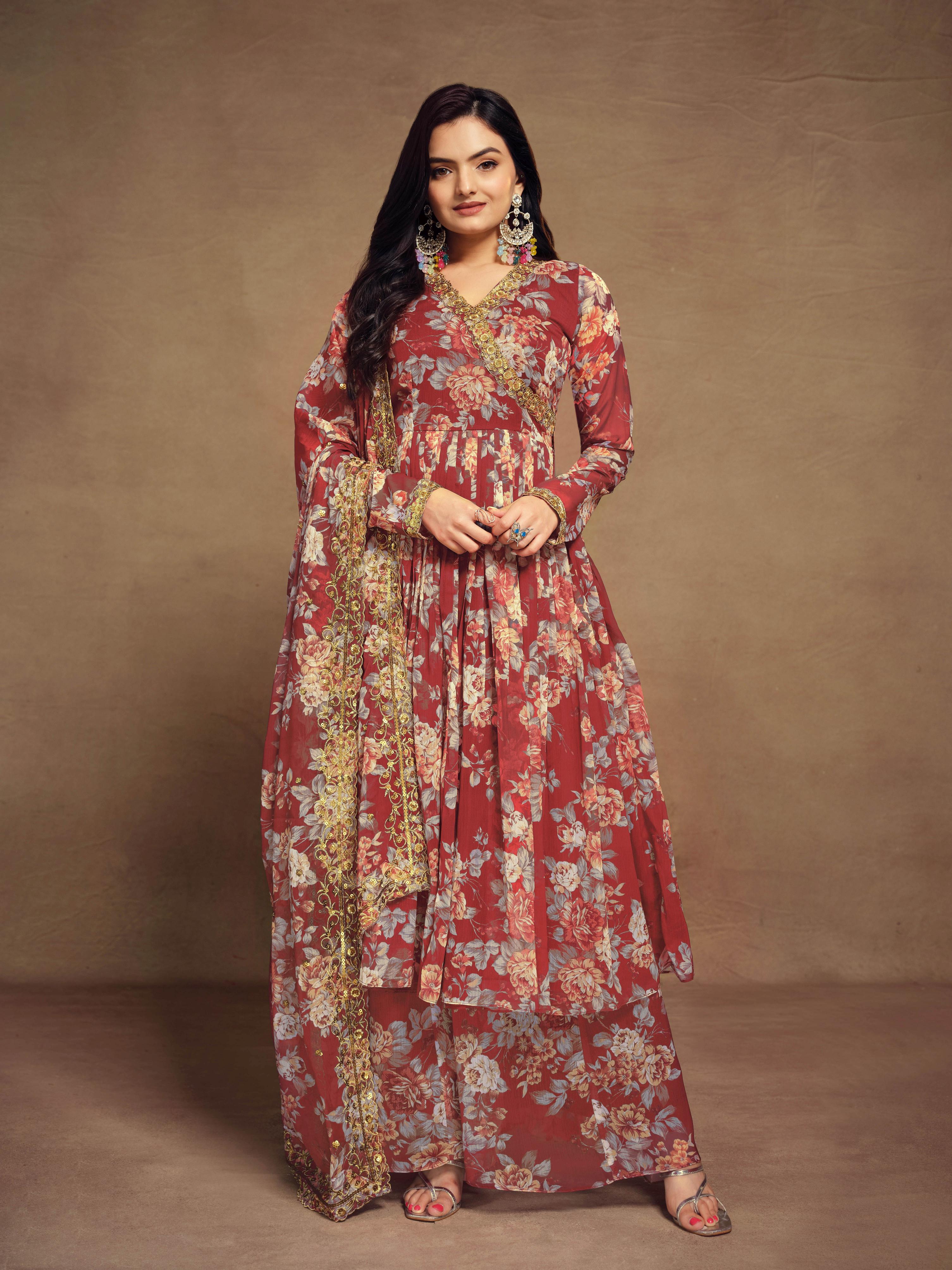 Brown Chiffon Readymade Dress