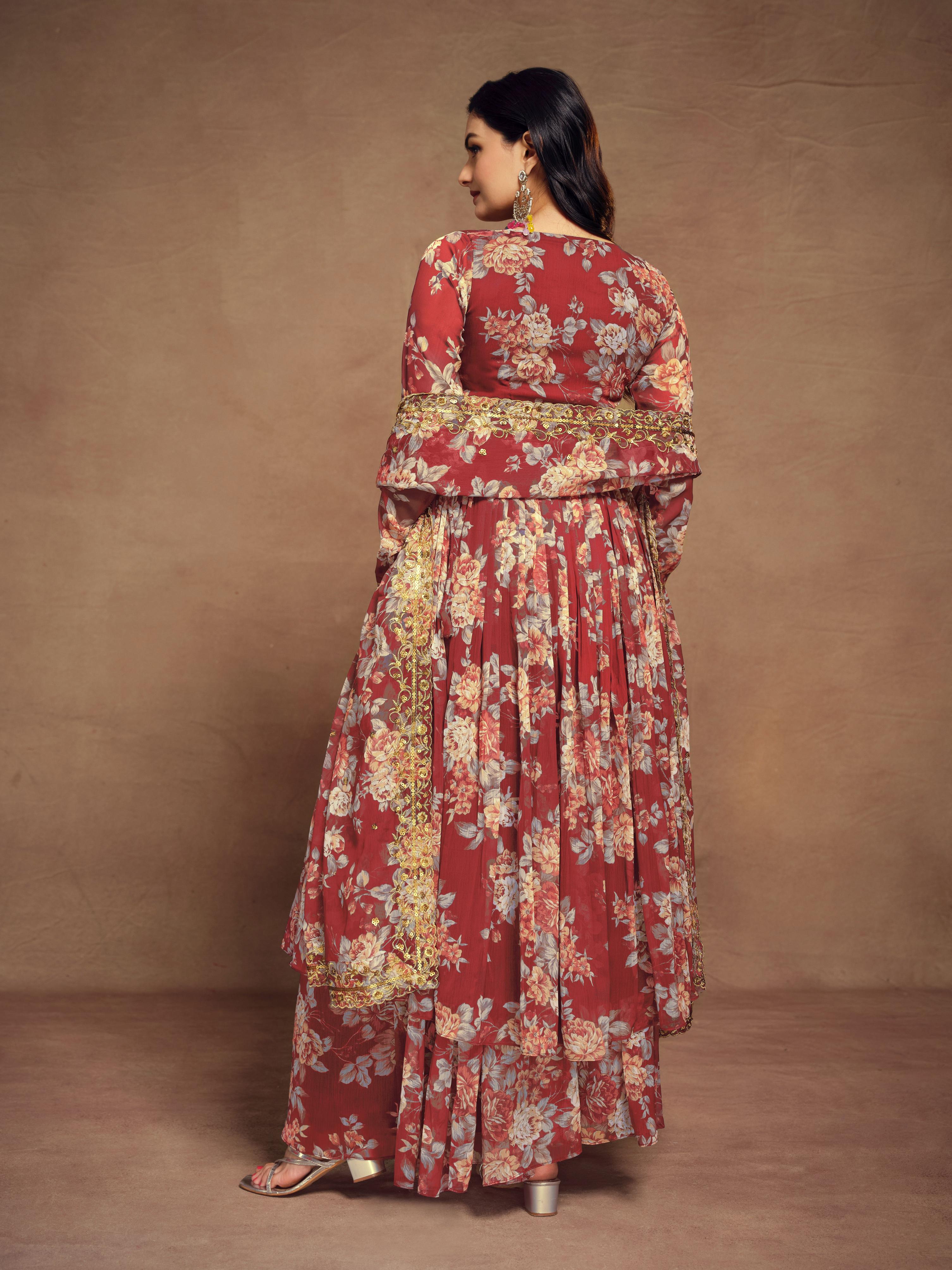 Brown Chiffon Readymade Dress — alternate view