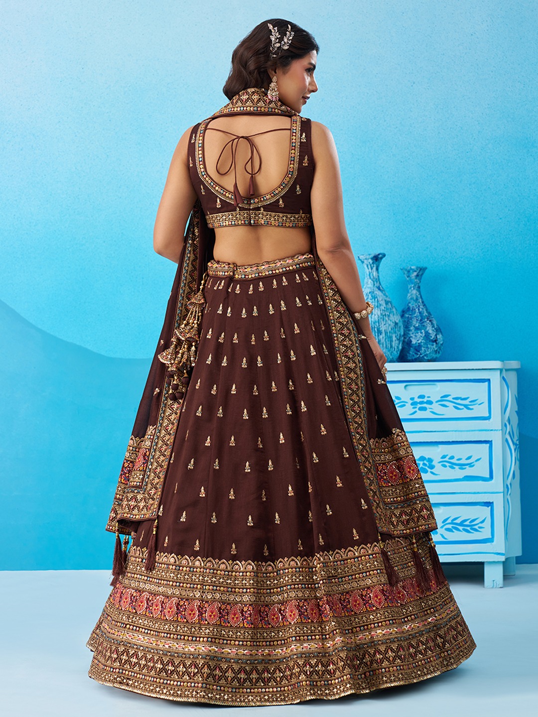 Brown Chinon Sequins Embroidered Festive Lehenga Choli — alternate view