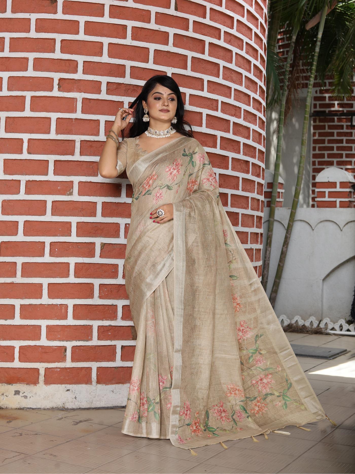 Brown Cotton Shimmer Saree
