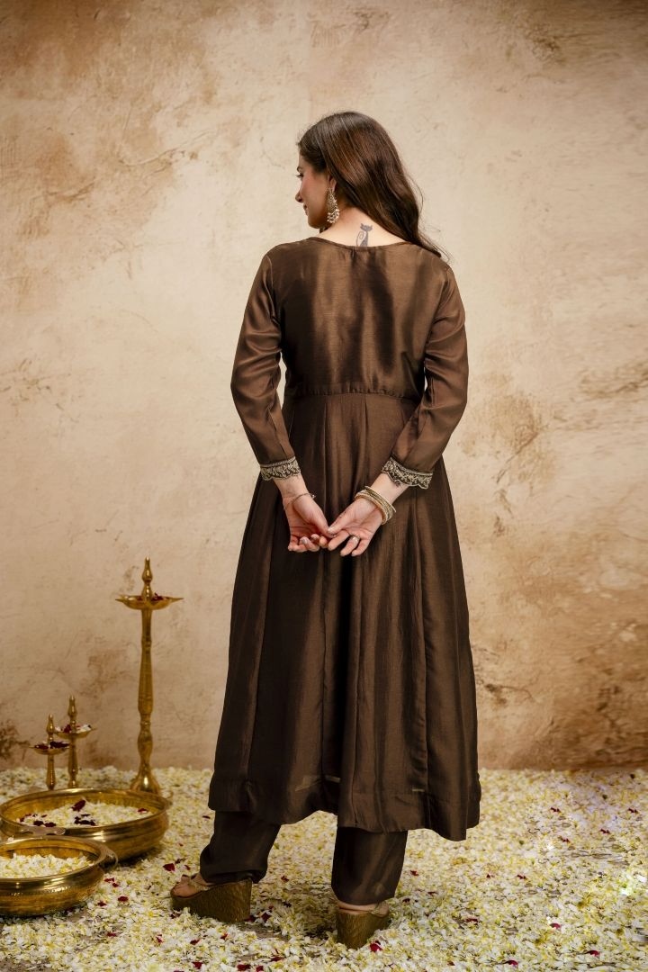Brown Embroidered Chanderi Salwar Suit — alternate view
