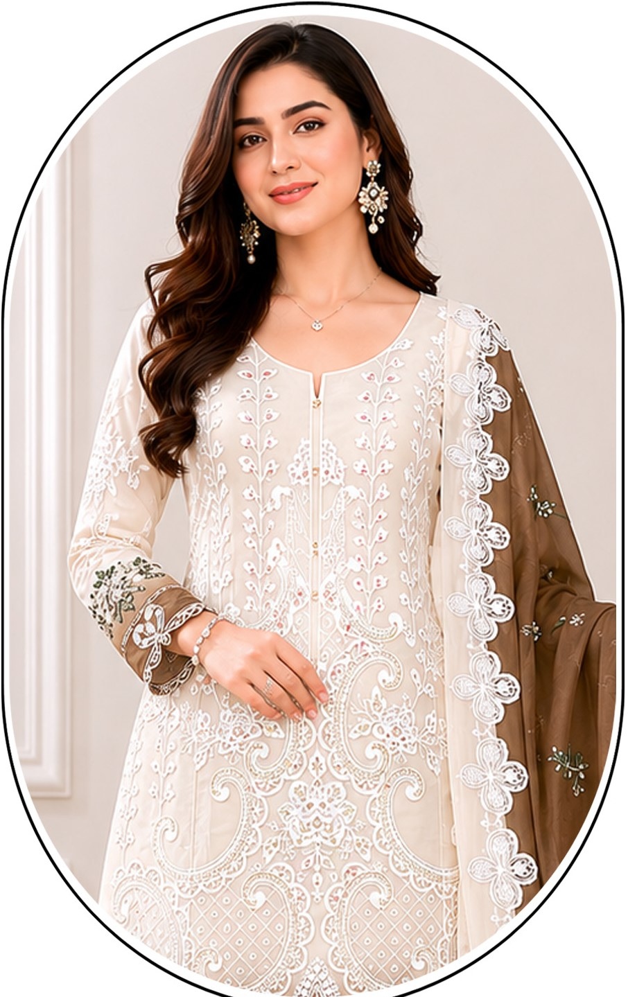 Brown Embroidery Georgette Straight Salwar Suit — alternate view