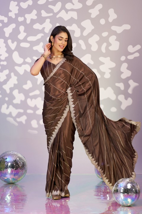 Brown Embroidery Ready to Wear Saree
