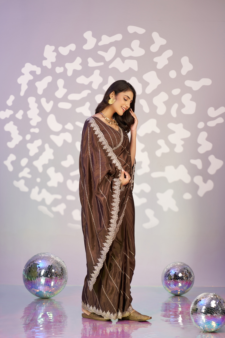 Brown Embroidery Ready to Wear Saree