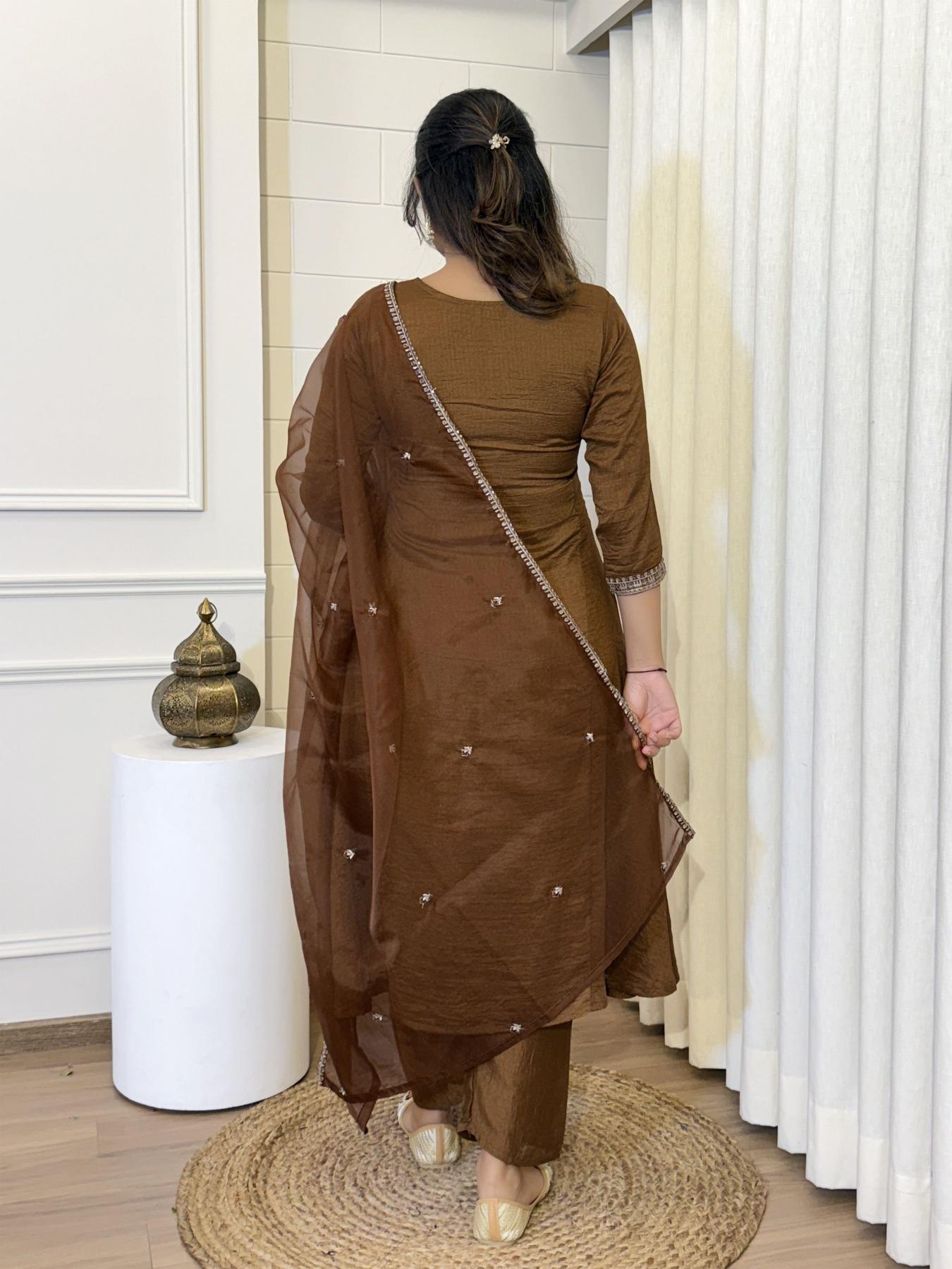 Brown Embroidery Work Stitched Suits — alternate view