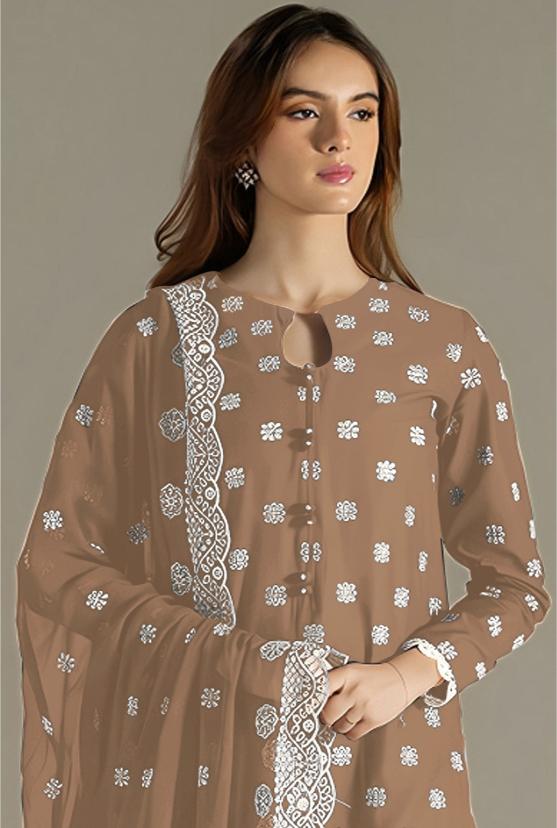 Brown Faux Georgette Straight Pant Suit — alternate view