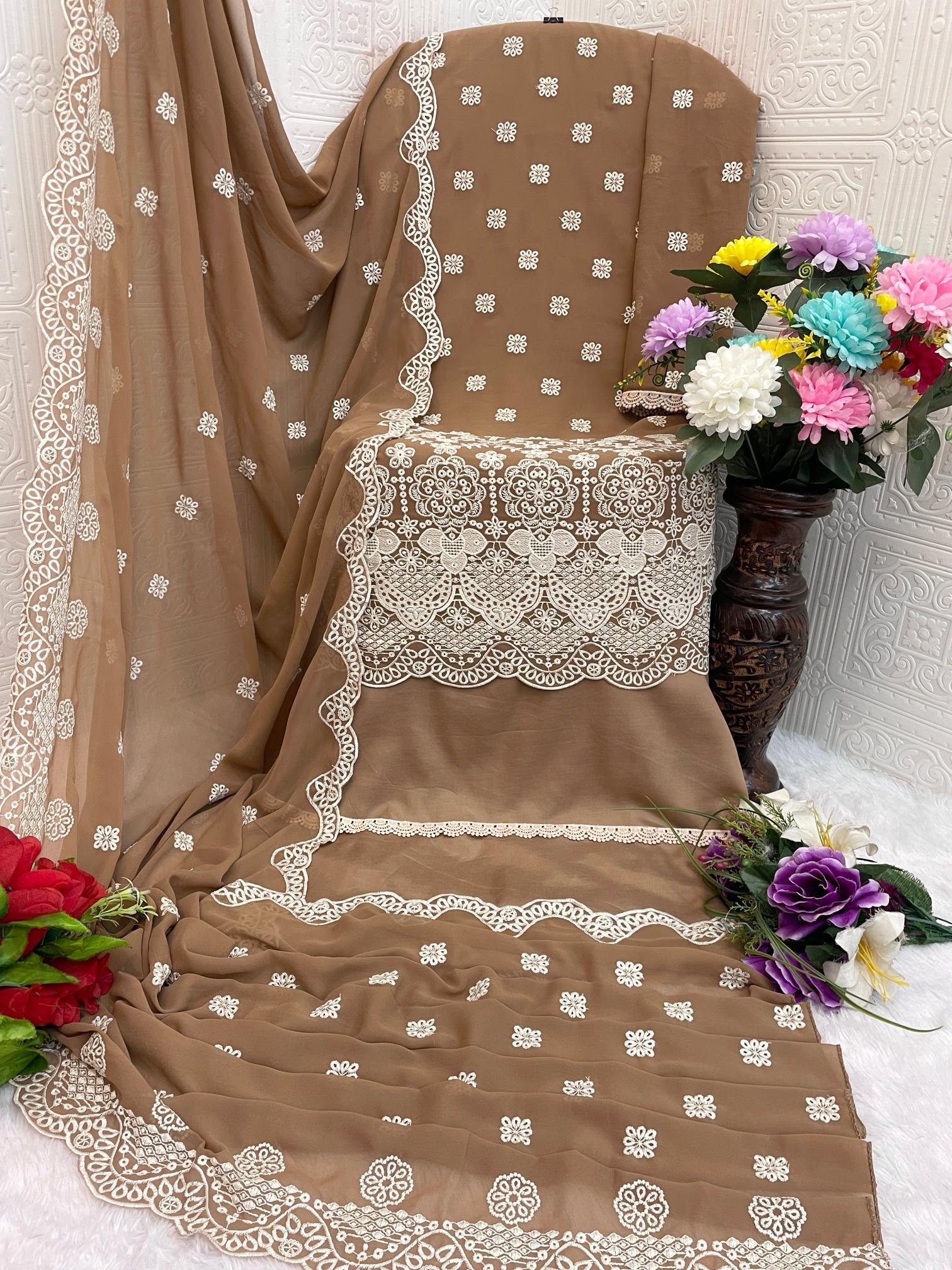 Brown Faux Georgette Straight Pant Suit