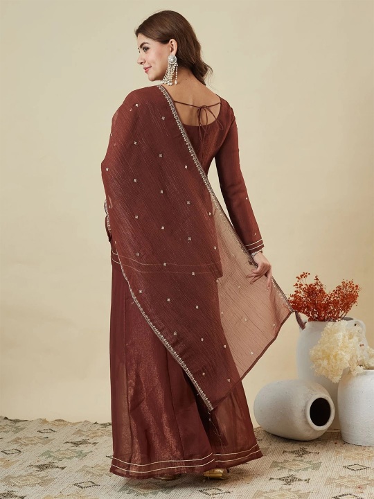 Brown Festive Embroidered Sharara Suit — alternate view