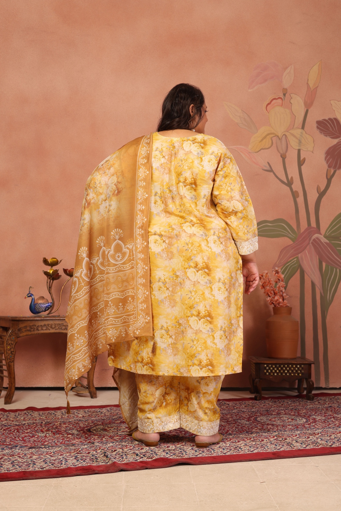 Brown Floral Embroidered Cambric Cotton Straight Suit — alternate view