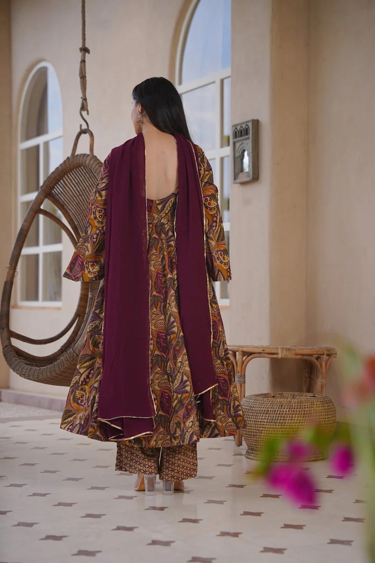 Brown Floral Printed Anarkali Suit — alternate view