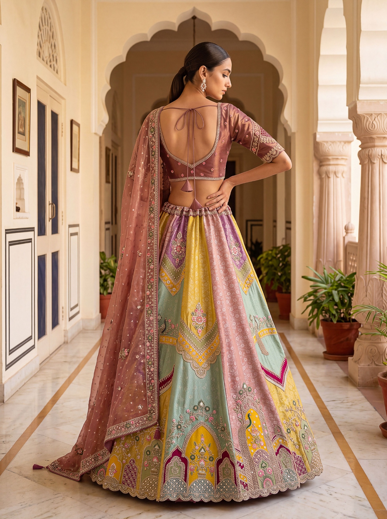 Brown Floral Sequins Silk Bridal Lehenga Choli — alternate view