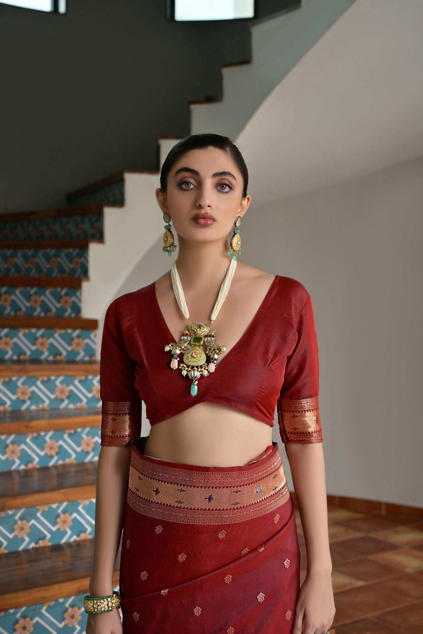 Brown Floral Woven Banarasi Silk Saree